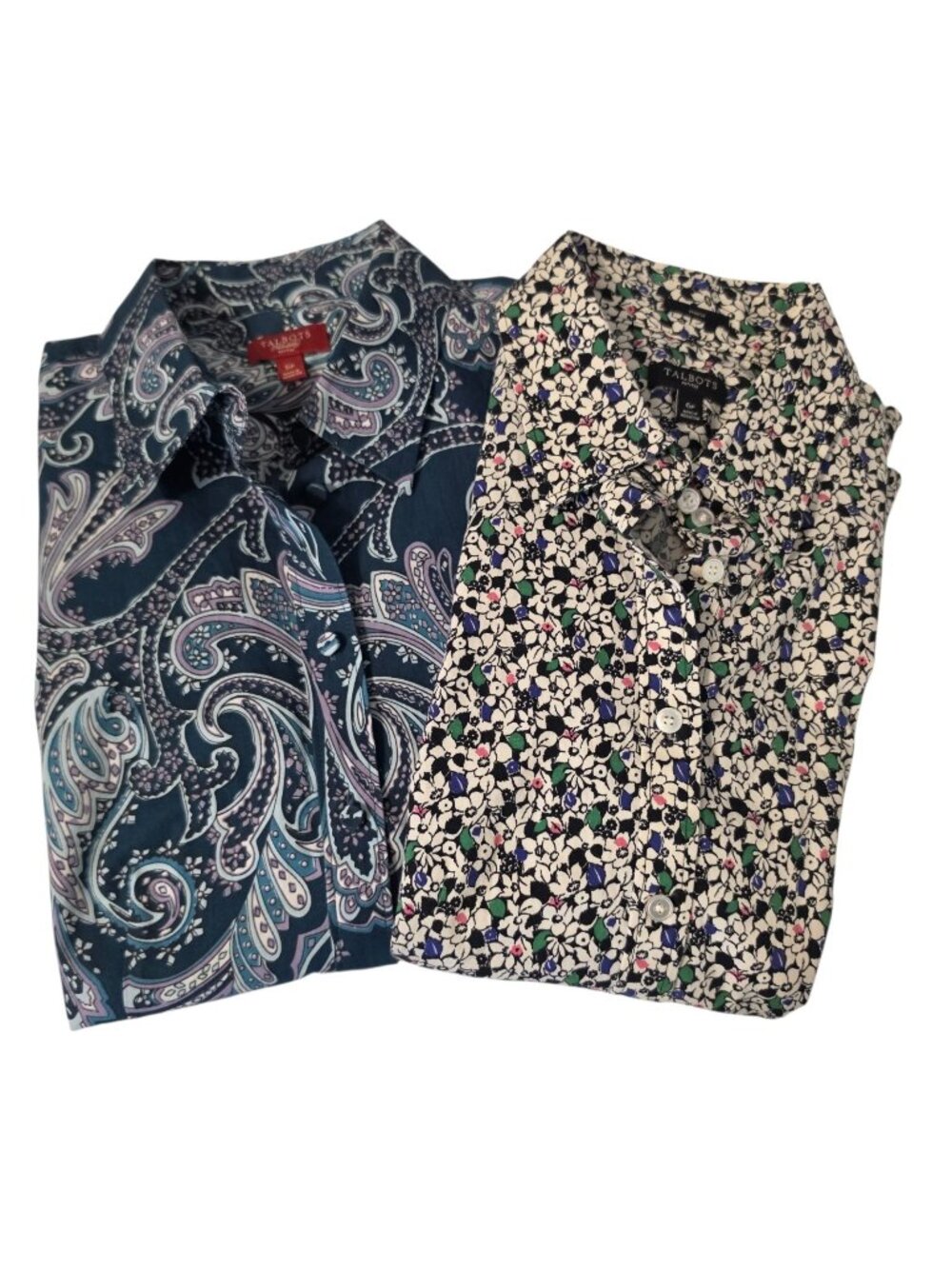 Talbots Petite 6P Button Down Shirt Blouse Lot of 2 Floral Paisley Career